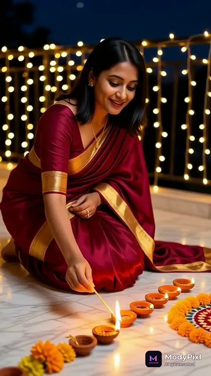 Diwali Diya Lighting, festive greeting with diyas, lights and warm colours, AI-generated