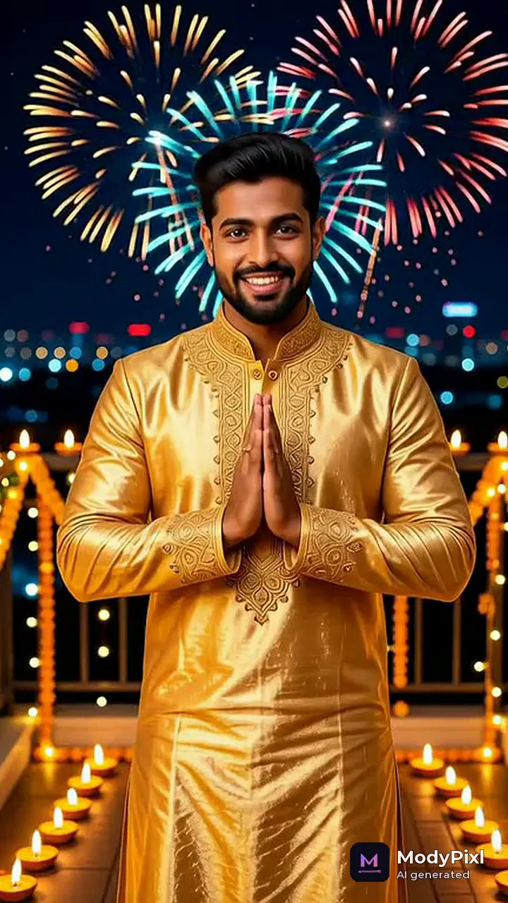 Diwali Greeting Video, festive greeting with diyas, lights and warm colours, AI-generated
